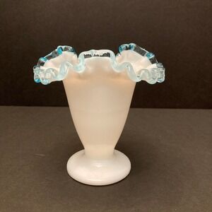 VTG Fenton AQUA CREST  4" Ruffled Edge #36 Vase Pre-1970 Milk Glass